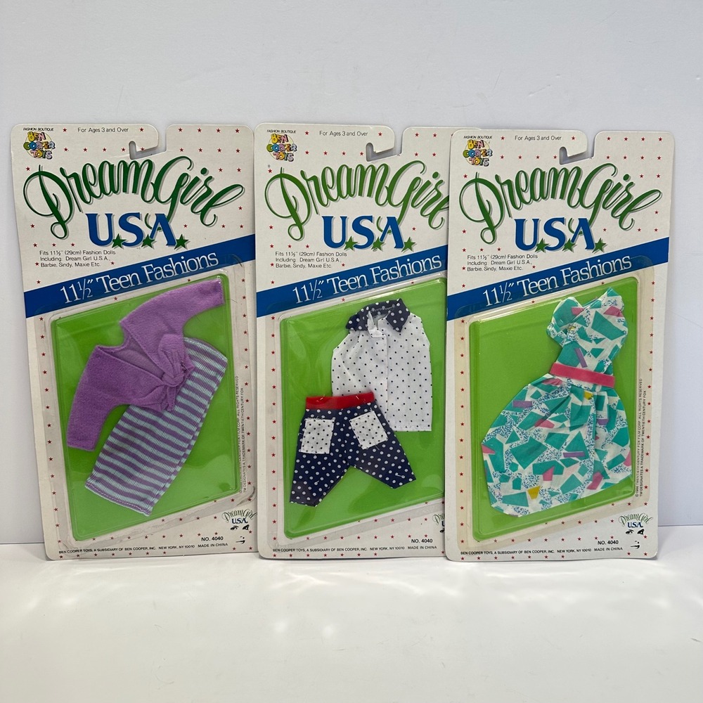 3 Vintage 1986 Ben Cooper Dream Girl USA 11.5 Fashion Doll Outfits fits Barbie